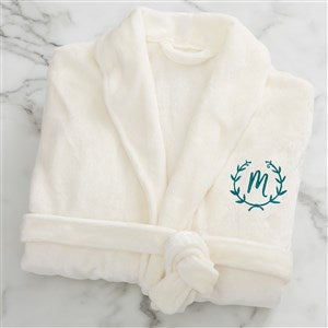 Floral Wreath Embroidered Luxury Ivory Fleece Robe
