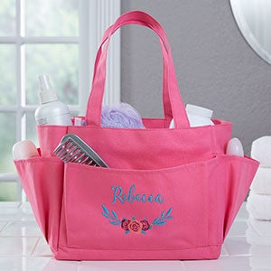 Personalized Shower Caddy - Embroidered Floral