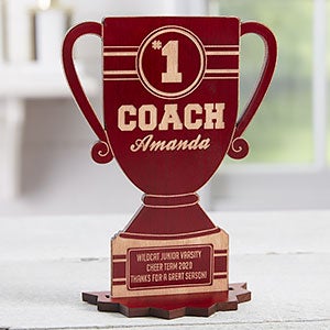 #1 Coach Personalized Trophy Red Wood Keepsake