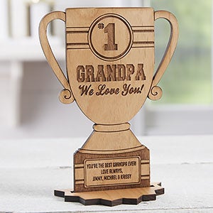 #1 Grandpa Personalized Natural Wood Trophy Keepsake