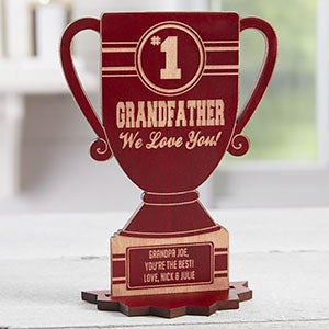 #1 Grandpa Personalized Red Wood Trophy Keepsake