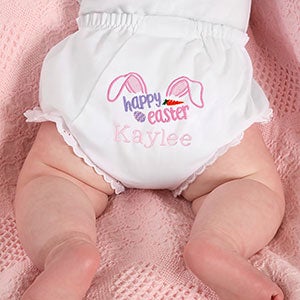Personalized Baby Bloomers Diaper Covers - Happy Easter - Size 2 (6-12ms) approx. 22lbs