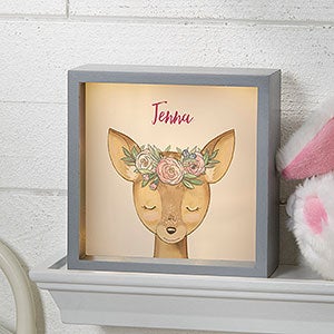 Woodland Floral Deer 6x6 Personalized Grey LED Shadow Box