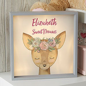 Woodland Floral Deer 10x10 Personalized Grey LED Shadow Box