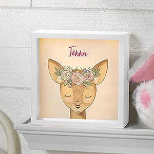 Woodland Floral Deer Personalized Ivory LED Shadow Box- 6"x 6" - #23337I-6x6