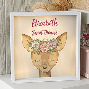 Woodland Floral Deer 10x10 Personalized Ivory LED Shadow Box