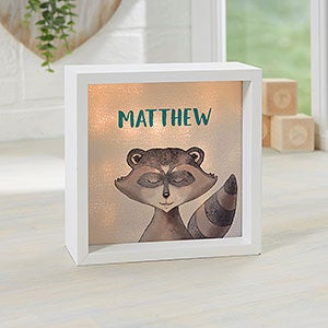 Woodland Raccoon 6x6 Personalized Ivory LED Shadow Box