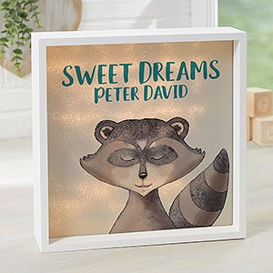 Woodland Raccoon 10x10 Personalized Ivory LED Shadow Box