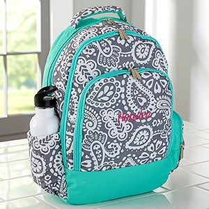 Custom Embroidered Teal Paisley Kids Backpack
