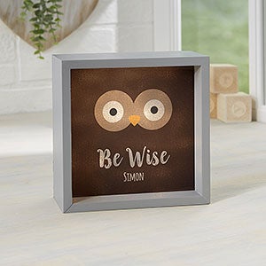Woodland Adventure Owl 6x6 Personalized Grey LED Shadow Box