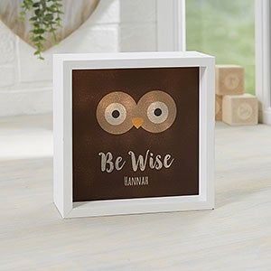 Woodland Adventure Owl 6x6 Personalized Ivory LED Shadow Box
