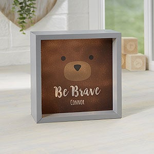 Woodland Adventure Bear 6x6 Personalized Grey LED Shadow Box
