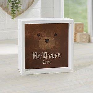 Woodland Adventure Bear 6x6 Personalized Ivory LED Shadow Box