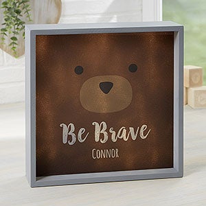 Woodland Adventure Bear 10x10 Personalized Grey LED Shadow Box
