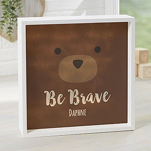 Woodland Adventure Bear 10x10 Personalized Ivory LED Shadow Box