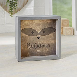 Woodland Adventure Raccoon 6x6 Personalized Grey LED Shadow Box