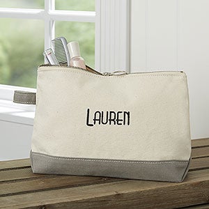 Custom Embroidered Grey Canvas Makeup Bag