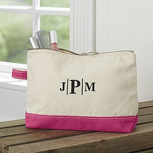 Custom Embroidered Pink Canvas Makeup Bag