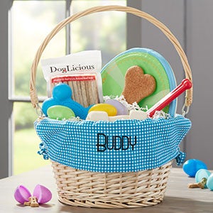 Personalized Dog Easter Basket - Teal Check