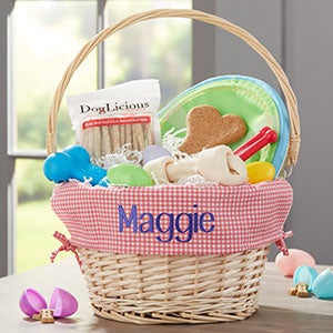 Personalized Dog Easter Basket - Pink Check
