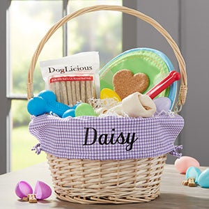 Personalized Dog Easter Basket - Purple Check