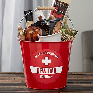 New Dad Survival Kit Personalized Metal Bucket- Red - #23520