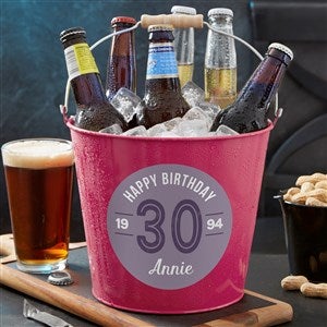 Modern Birthday Personalized Pink Metal Bucket