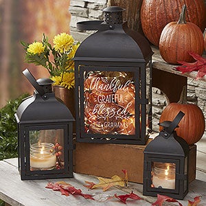 Thankful Grateful Blessed Personalized Lanterns - 3 Piece Set