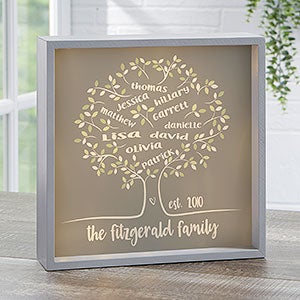 Tree Led Shadow Box Tree of Life Personalized Grey 10x10 LED Light Shadow Box
