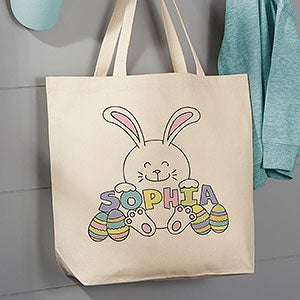 Easter Bunny Personalized Large Canvas Tote Bag