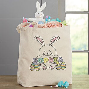 Easter Bunny Personalized Large Canvas Tote Bag