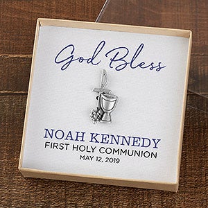 First Communion Pin with Personalized Display Card