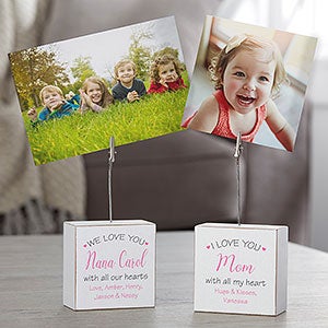 All Our Hearts Personalized Photo Clip Holder Block