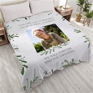 Botanical Memorial Personalized 90x90 Plush Queen Fleece Photo Blanket