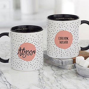Modern Polka Dot Personalized Coffee Mug - Black