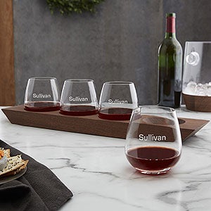 Engraved Set of 4 Stemless Wine Glasses & Tray - Magnus