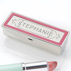 Scroll Engraved Lipstick Case Holder with Mirror