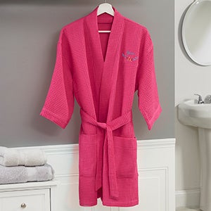 Floral Embroidered Plus Size Pink Waffle Weave Kimono Robe