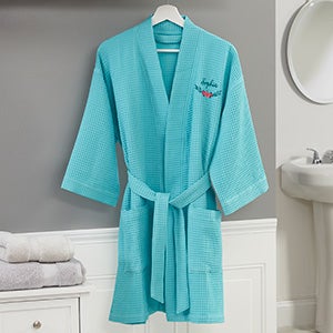 Floral Embroidered Mint Waffle Weave Kimono Robe