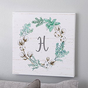 Farmhouse Initial Wreath 24x24 Personalized Canvas Print