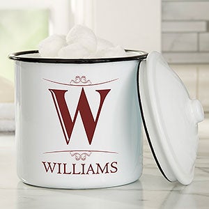 Elegant Monogram Personalized Bathroom Enamel Jar - Medium