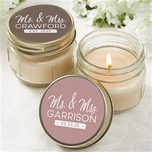 Stamped Elegance Wedding Personalized Mason Jar Candle Favors - Set of 12