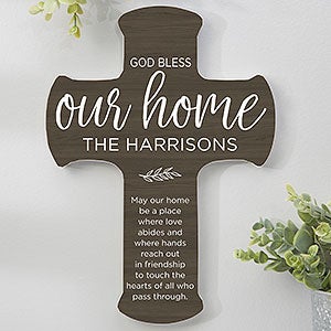 Bless Our Home Floral Design Cherry Wood Cross