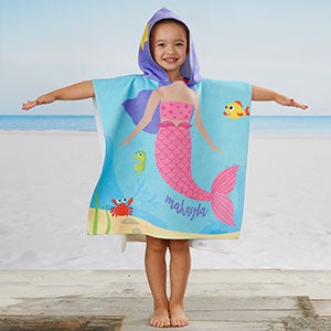 Mermaid Personalized Kids Poncho Towel for Beach & Pool
