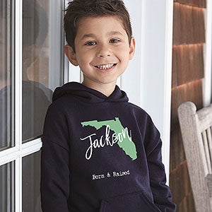 State Pride Personalized Kids Hooded Sweatshirt - Youth Small (6/8) - Grey
