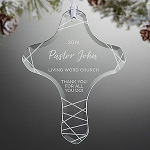 Spiritual Leader Engraved Glass Cross Ornament
