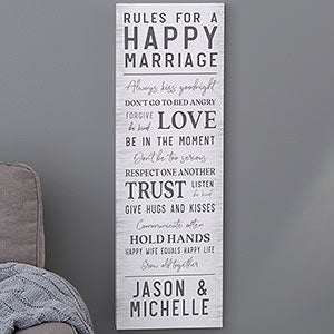 Rules For Happy Marriage Personalized Canvas Print - 8x24