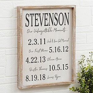 Eventful Family Dates Personalized Barnwood Frame Wall Art - 14x18