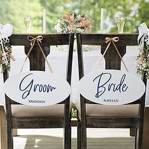 Personalized Wedding Chair Signs - Wedding Couple Oval Wood Signs