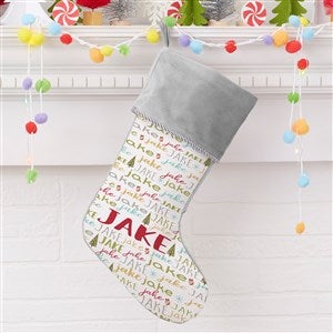Whimsical Winter Personalized Grey Christmas Stocking
